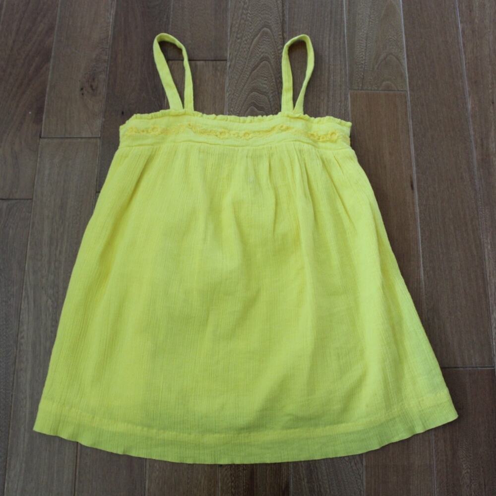Mini‎ Boden Girl's Bright Yellow Crepe Cotton Tank Embroidered Flowers 9-10 Y